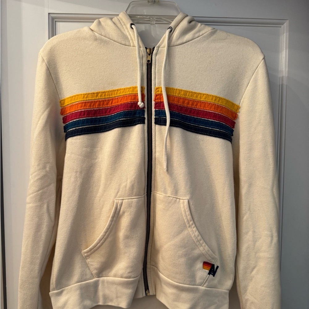 Aviator Nation Five Stripe Hoodie in Vintage White - Size XS
